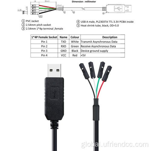 USB to TTL Serial Adapter Cable TX/RX Signal